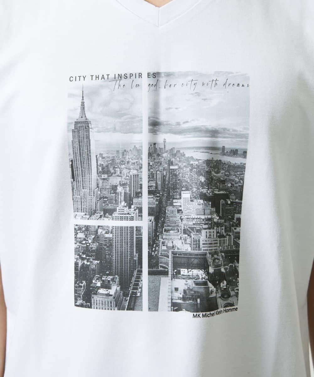 MKKGC09063 MK MICHEL KLEIN HOMME(MKミッシェルクランオム) プリントTシャツ / モノクロフォトグラフィック ホワイト