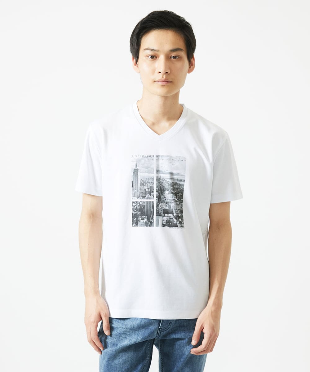MKKGC09063 MK MICHEL KLEIN HOMME(MKミッシェルクランオム) プリントTシャツ / モノクロフォトグラフィック ホワイト