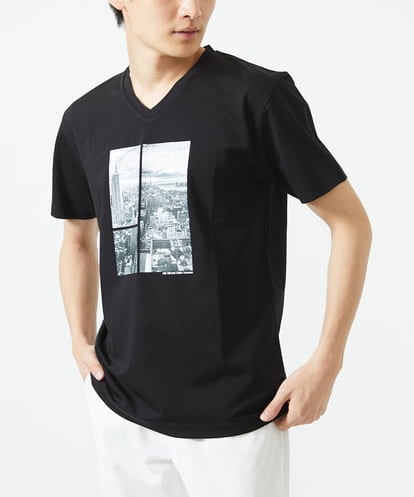 MKKGC09063 MK MICHEL KLEIN HOMME 【洗える】モノクロフォトグラフィックプリントTシャツ 