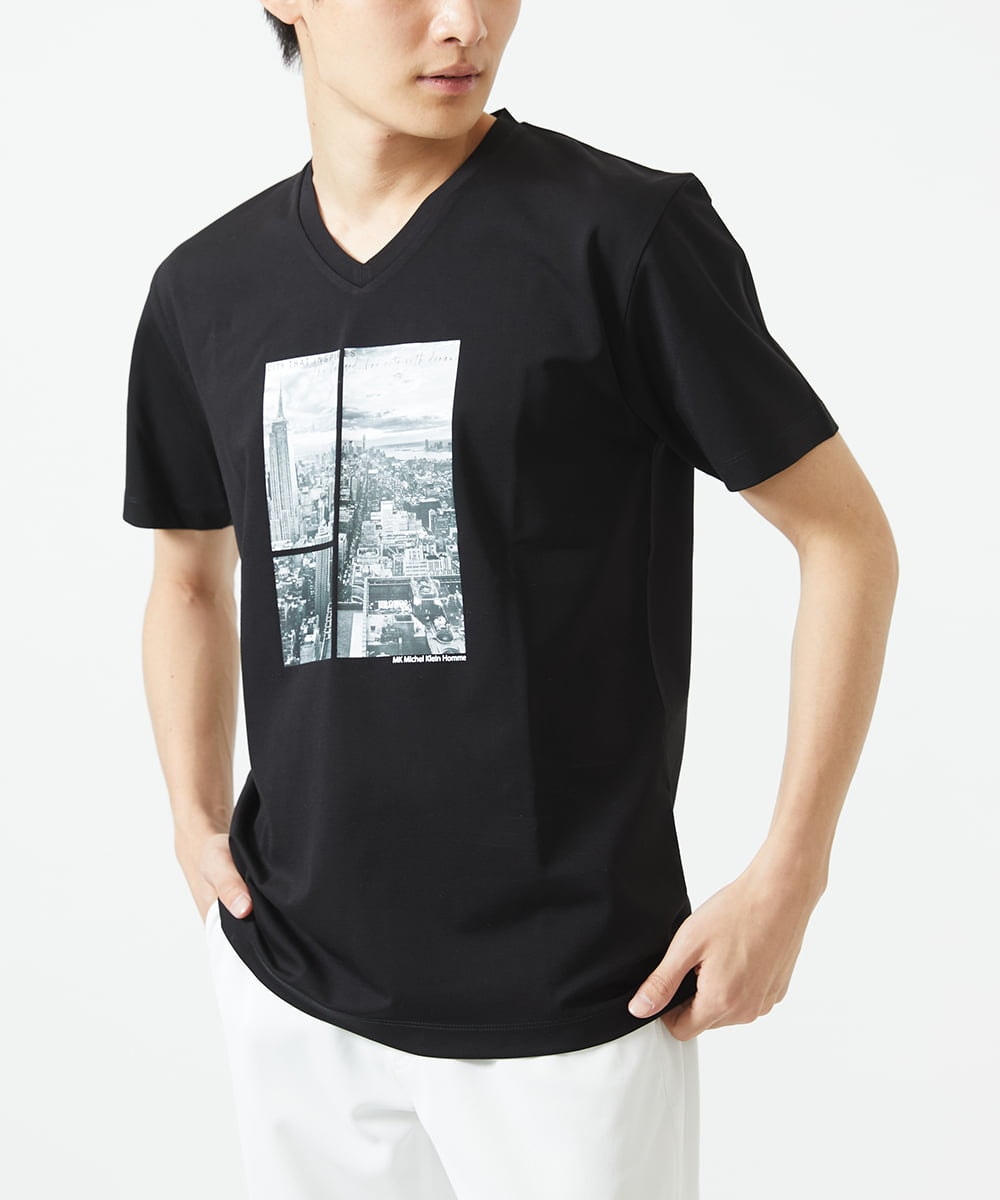 MKKGC09063 MK MICHEL KLEIN HOMME(MKミッシェルクランオム) プリントTシャツ / モノクロフォトグラフィック ブラック
