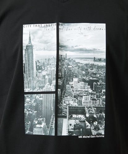 MK MICHEL KLEIN HOMME(MK ミッシェルクランオム) プリントTシャツ / モノクロフォトグラフィック ブラック/黒 46