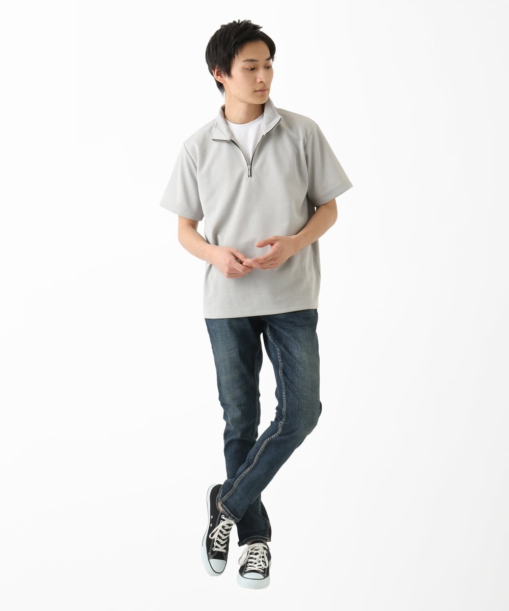 MKKGC09080 MK MICHEL KLEIN HOMME(MKミッシェルクランオム) ハーフジップカットソー ライトグレー