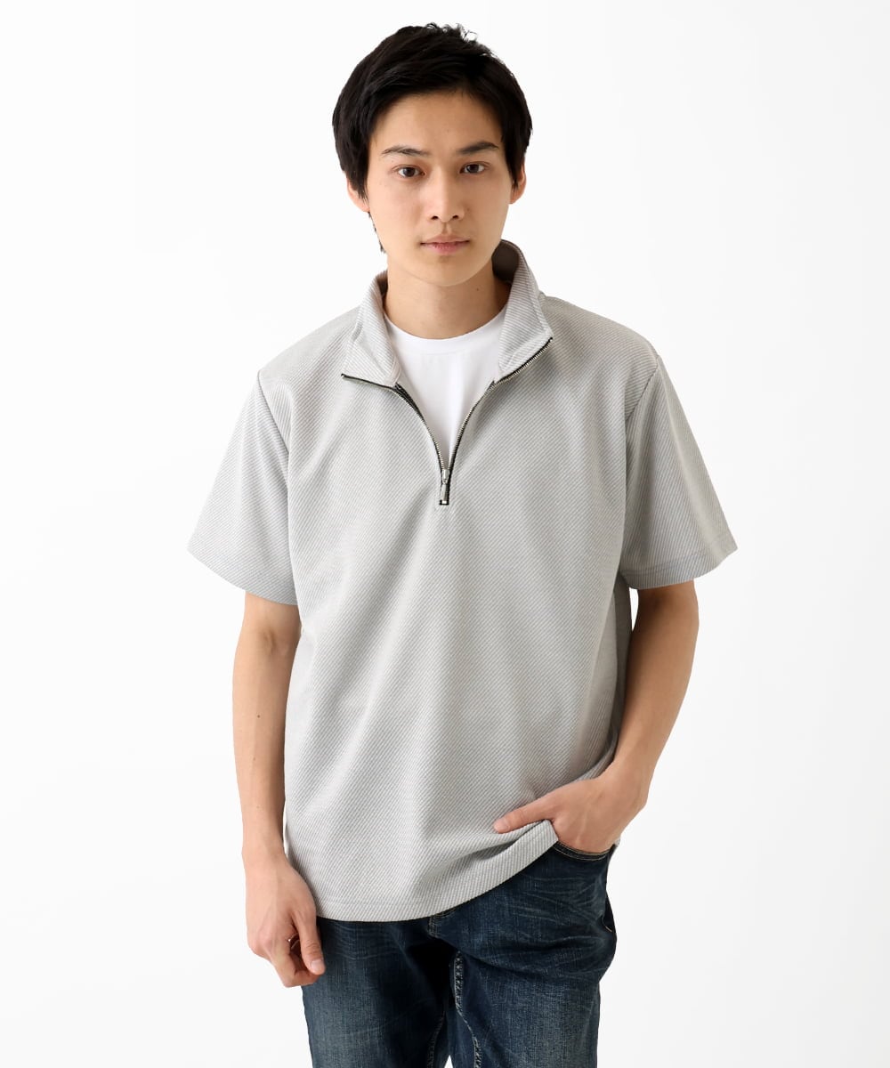 MKKGC09080 MK MICHEL KLEIN HOMME(MKミッシェルクランオム) ハーフジップカットソー ライトグレー