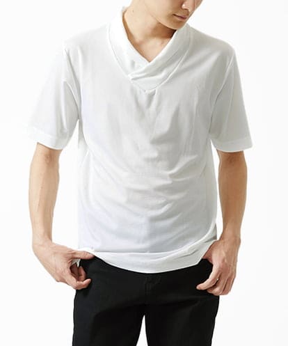 MK MICHEL KLEIN HOMME(MK ミッシェルクランオム) ショールカラーTシャツ ホワイト/白 46