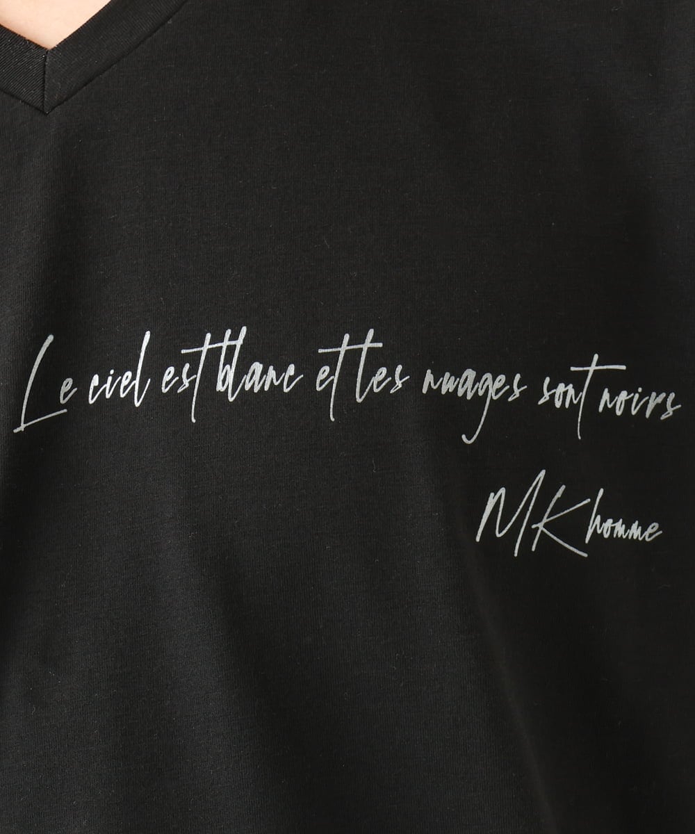 MKKGC21069 MK MICHEL KLEIN HOMME(MKミッシェルクランオム) 【洗える】アシメトリープリントカットソー ブラック