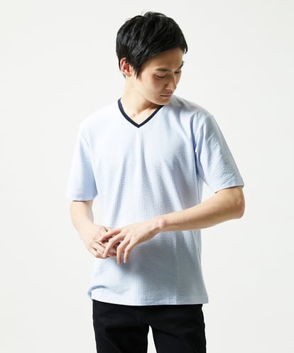 MKKGC31069 MK MICHEL KLEIN HOMME 【洗える・サッカー素材】Vネックカットソー