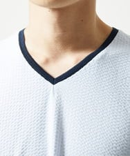 MKKGC31069 MK MICHEL KLEIN HOMME(MKミッシェルクランオム) 【洗える・サッカー素材】Vネックカットソー ライトブルー