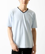 MKKGC31069 MK MICHEL KLEIN HOMME(MKミッシェルクランオム) 【洗える・サッカー素材】Vネックカットソー ライトブルー