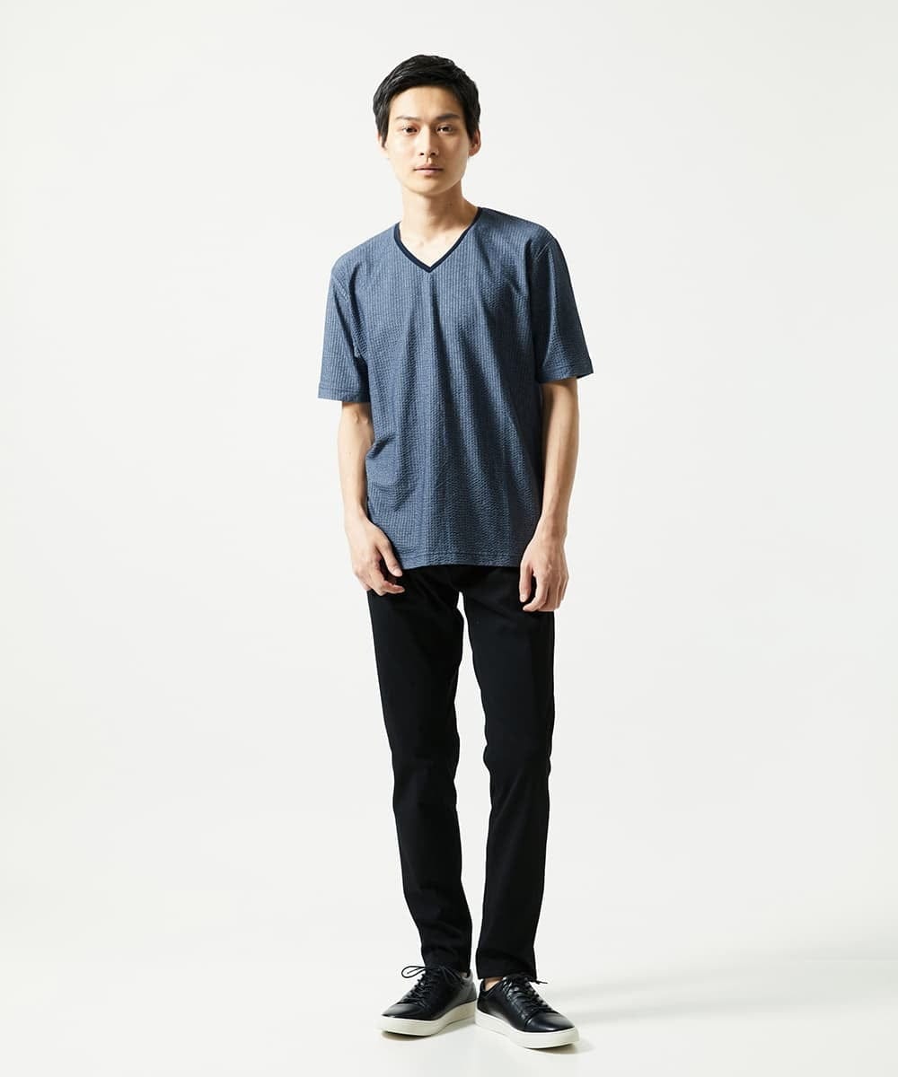 MKKGC31069 MK MICHEL KLEIN HOMME(MKミッシェルクランオム) 【洗える・サッカー素材】Vネックカットソー ブルー