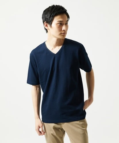 MK MICHEL KLEIN HOMME(MK ミッシェルクランオム) CNサッカージャージVネックカットソー ネイビー/紺 46