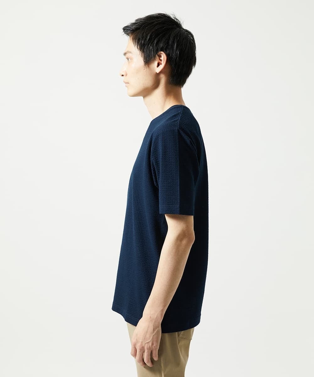 MKKGC31069 MK MICHEL KLEIN HOMME(MKミッシェルクランオム) 【洗える・サッカー素材】Vネックカットソー ネイビー