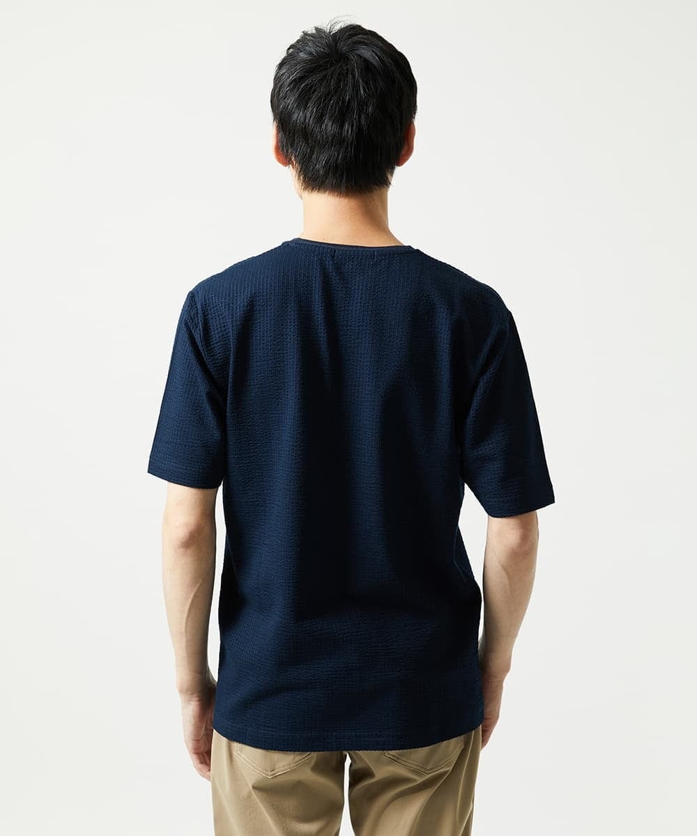 MKKGC31069 MK MICHEL KLEIN HOMME(MKミッシェルクランオム) 【洗える・サッカー素材】Vネックカットソー ネイビー