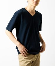 MKKGC31069 MK MICHEL KLEIN HOMME(MKミッシェルクランオム) 【洗える・サッカー素材】Vネックカットソー ネイビー