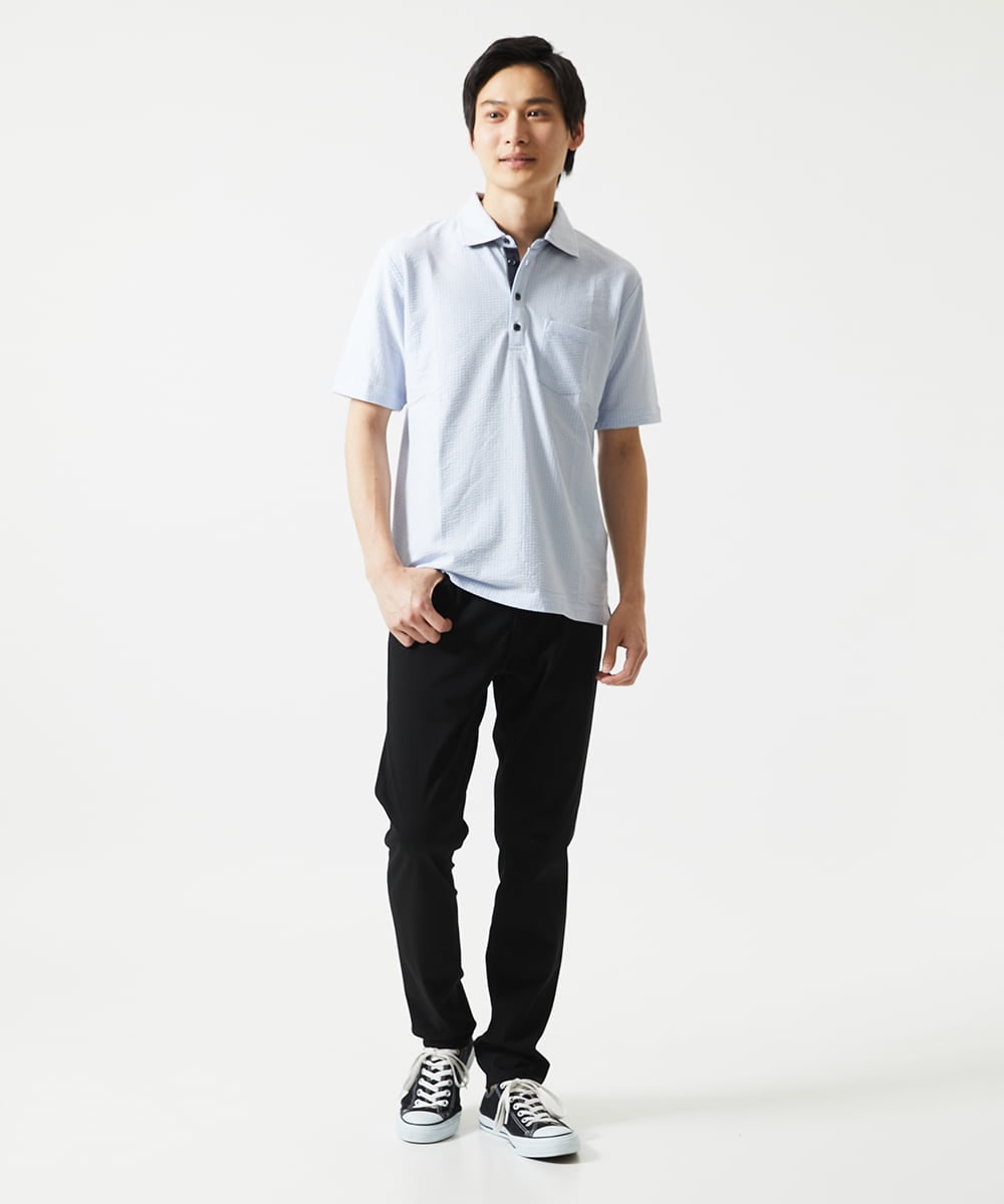 MKKGC32090 MK MICHEL KLEIN HOMME(MKミッシェルクランオム) ポロシャツ / ストライプサッカー ライトブルー