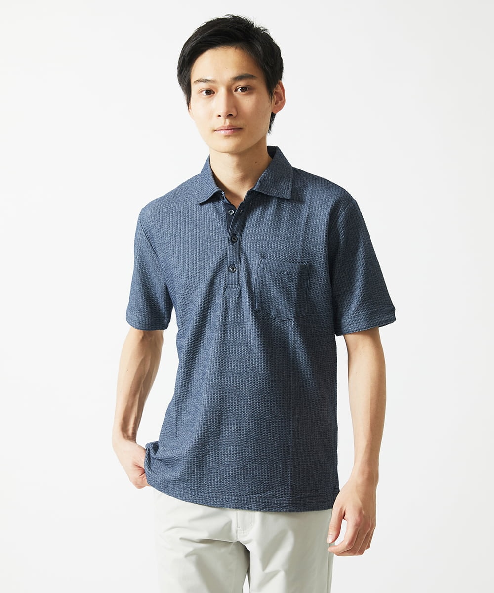 MKKGC32090 MK MICHEL KLEIN HOMME(MKミッシェルクランオム) ポロシャツ / ストライプサッカー ブルー