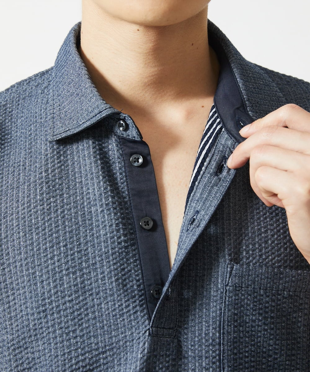 MKKGC32090 MK MICHEL KLEIN HOMME(MKミッシェルクランオム) ポロシャツ / ストライプサッカー ブルー