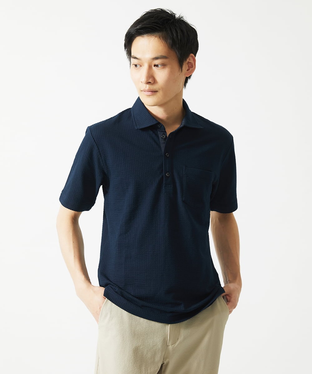 MKKGC32090 MK MICHEL KLEIN HOMME(MKミッシェルクランオム) ポロシャツ / ストライプサッカー ネイビー