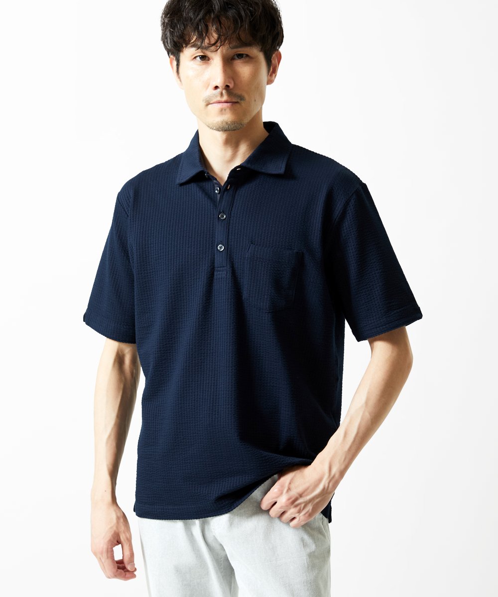 MKKGC32090 MK MICHEL KLEIN HOMME 【洗える】ストライプサッカーポロシャツ 