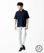 MKKGC32090 MK MICHEL KLEIN HOMME(MKミッシェルクランオム) 【洗える】ストライプサッカーポロシャツ  ネイビー
