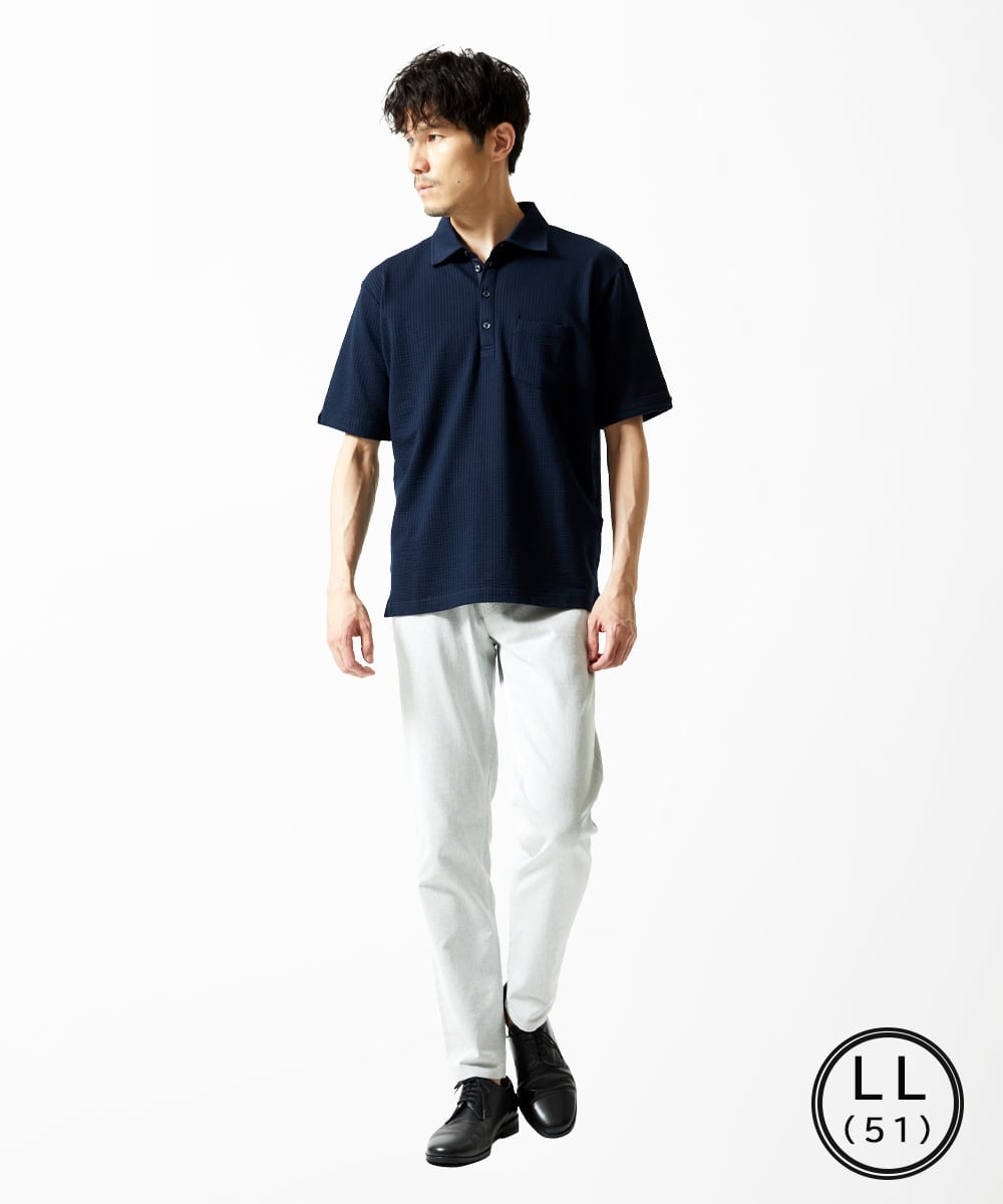 MKKGC32090 MK MICHEL KLEIN HOMME(MKミッシェルクランオム) 【洗える】ストライプサッカーポロシャツ  ネイビー