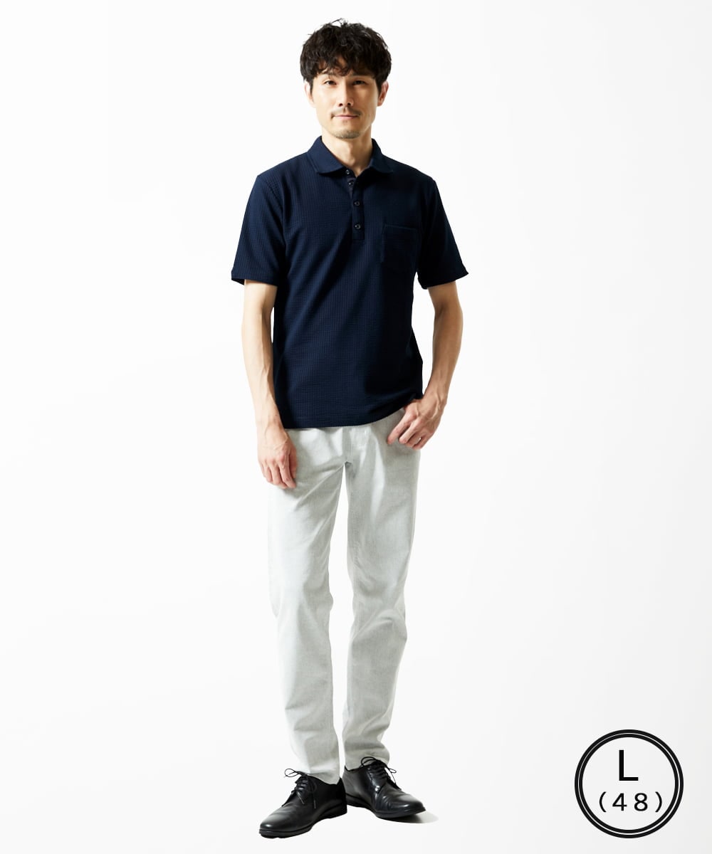 MKKGC32090 MK MICHEL KLEIN HOMME(MKミッシェルクランオム) 【洗える】ストライプサッカーポロシャツ  ネイビー