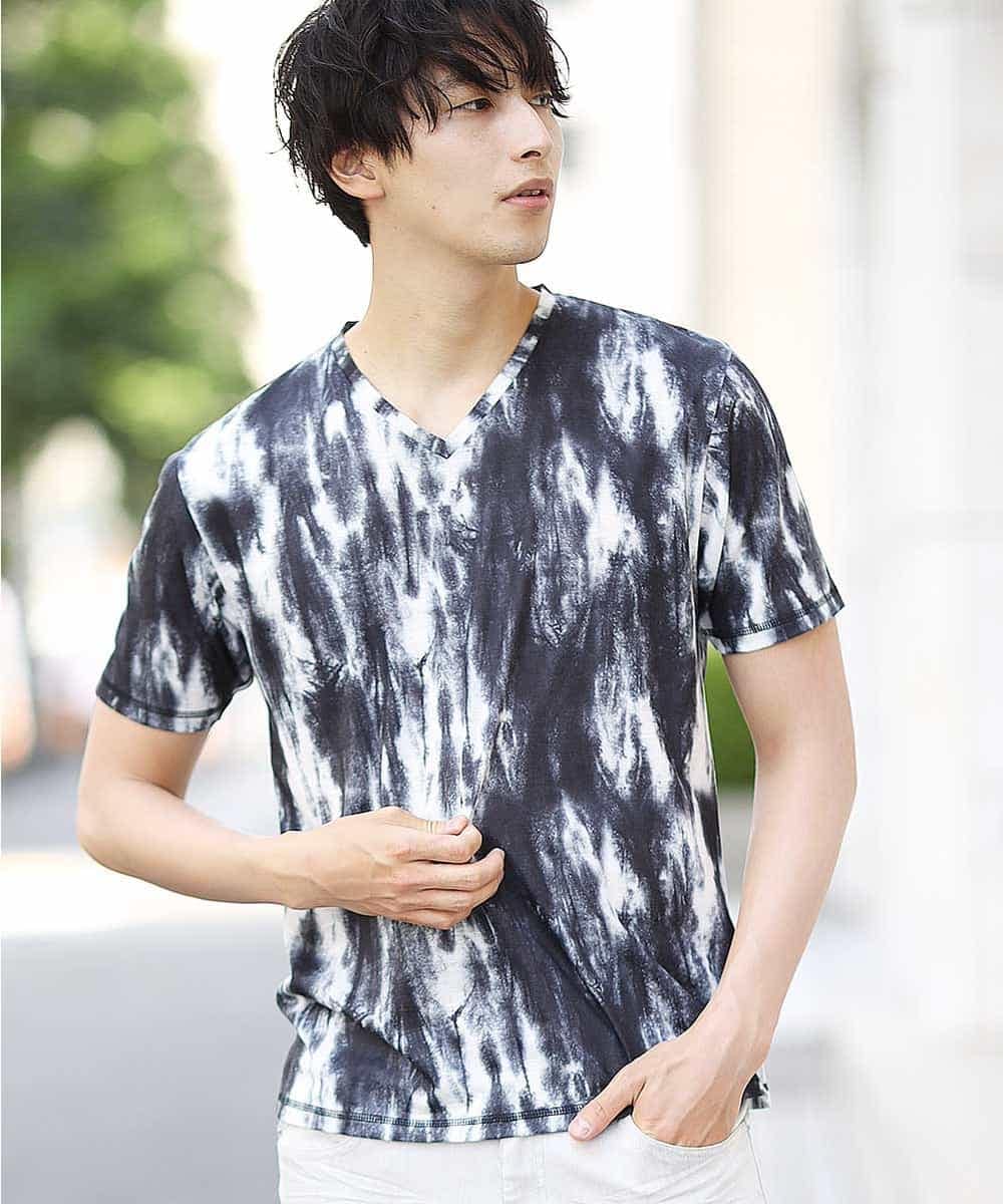 MKKGJ31059 MK MICHEL KLEIN HOMME(MKミッシェルクランオム) カットソー／ソウガラタイダイ ブラック