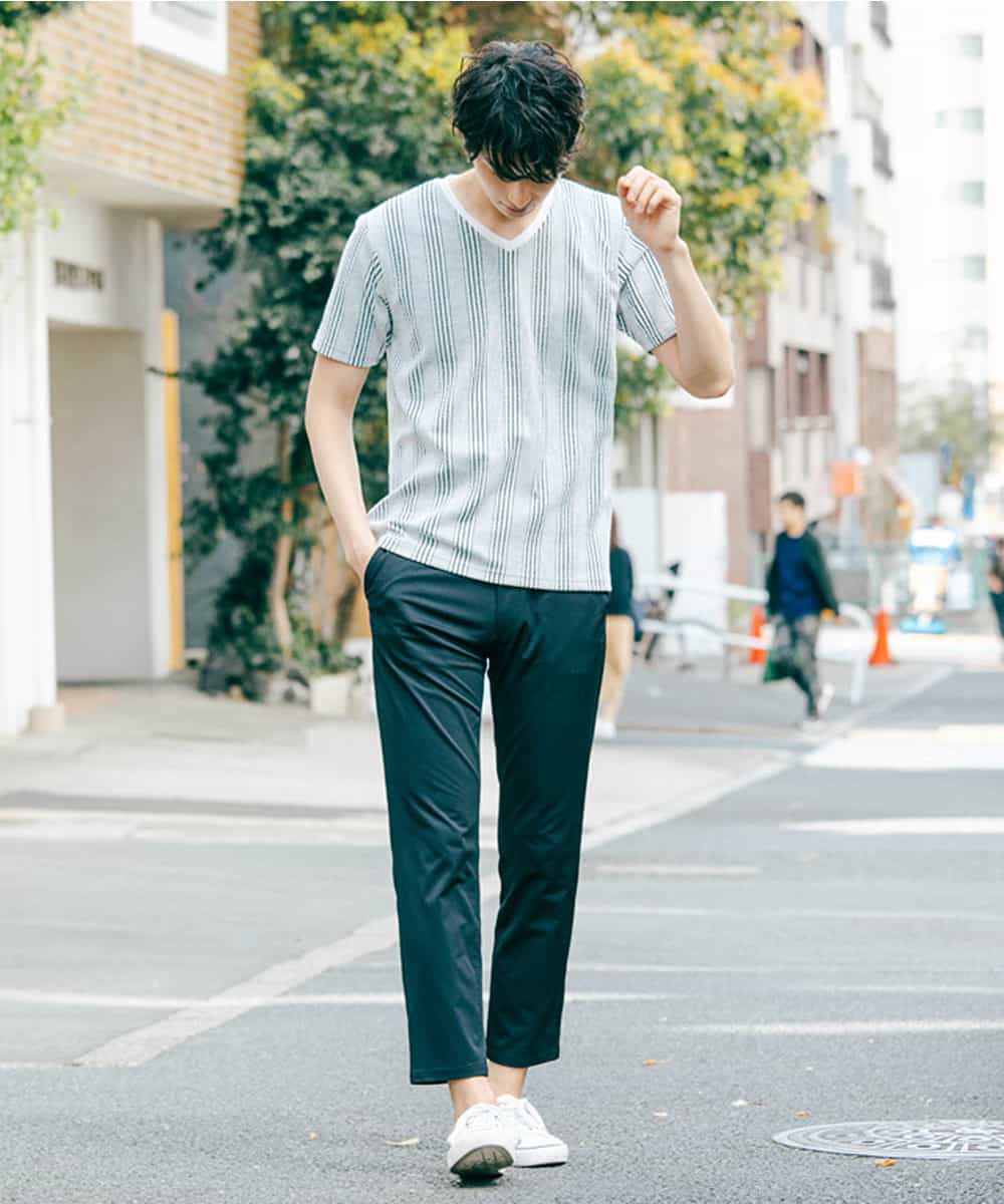 MKKGJ61059 MK MICHEL KLEIN HOMME(MKミッシェルクランオム) カットソー／フクレランダムストライプ グレー