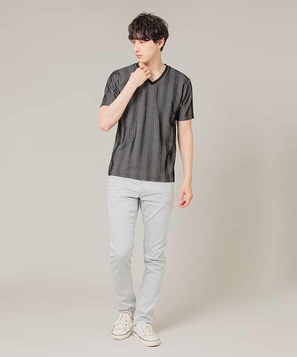 MKKGJ61059 MK MICHEL KLEIN HOMME(MKミッシェルクランオム) カットソー／フクレランダムストライプ ブラック
