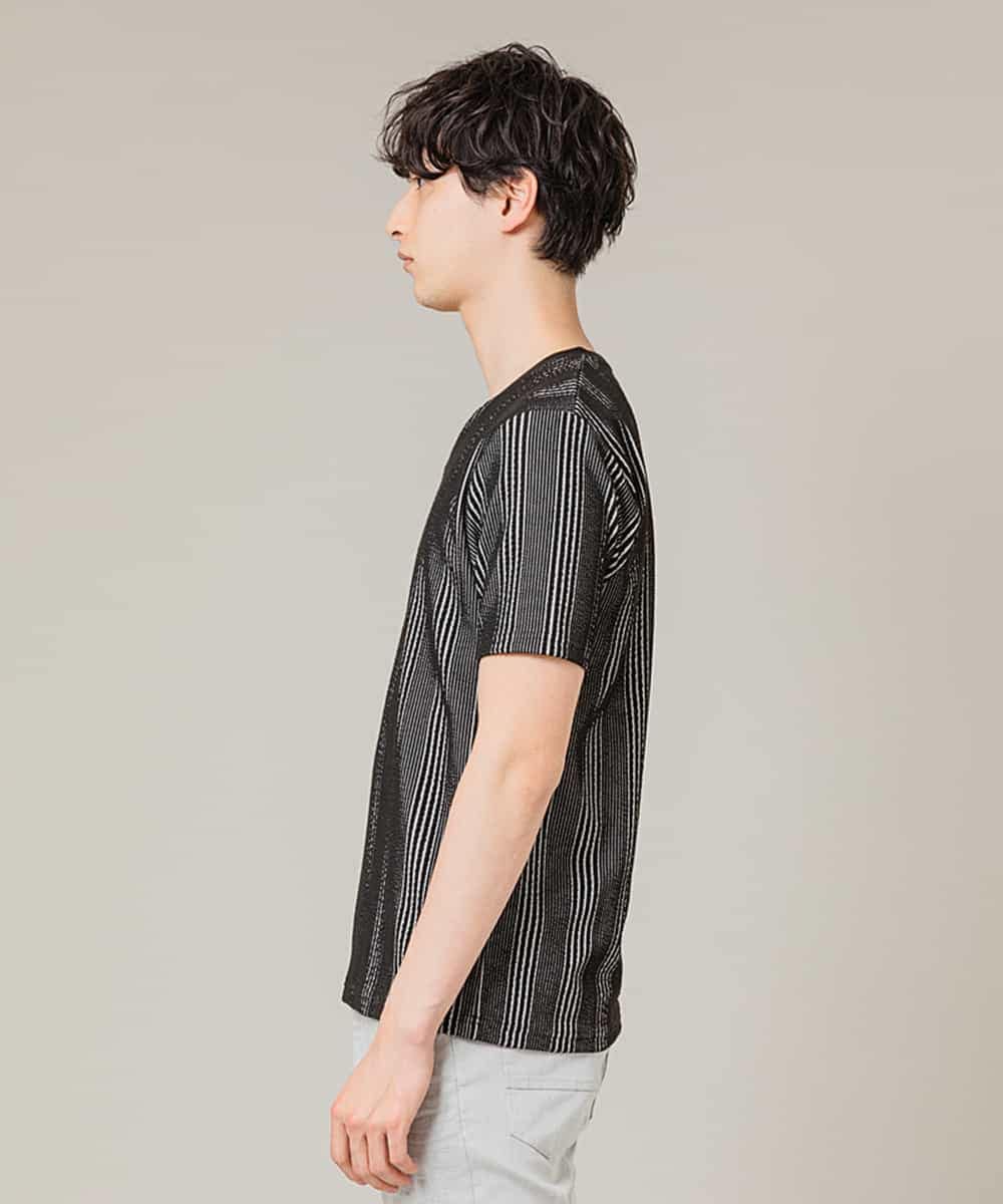 MKKGJ61059 MK MICHEL KLEIN HOMME(MKミッシェルクランオム) カットソー／フクレランダムストライプ ブラック