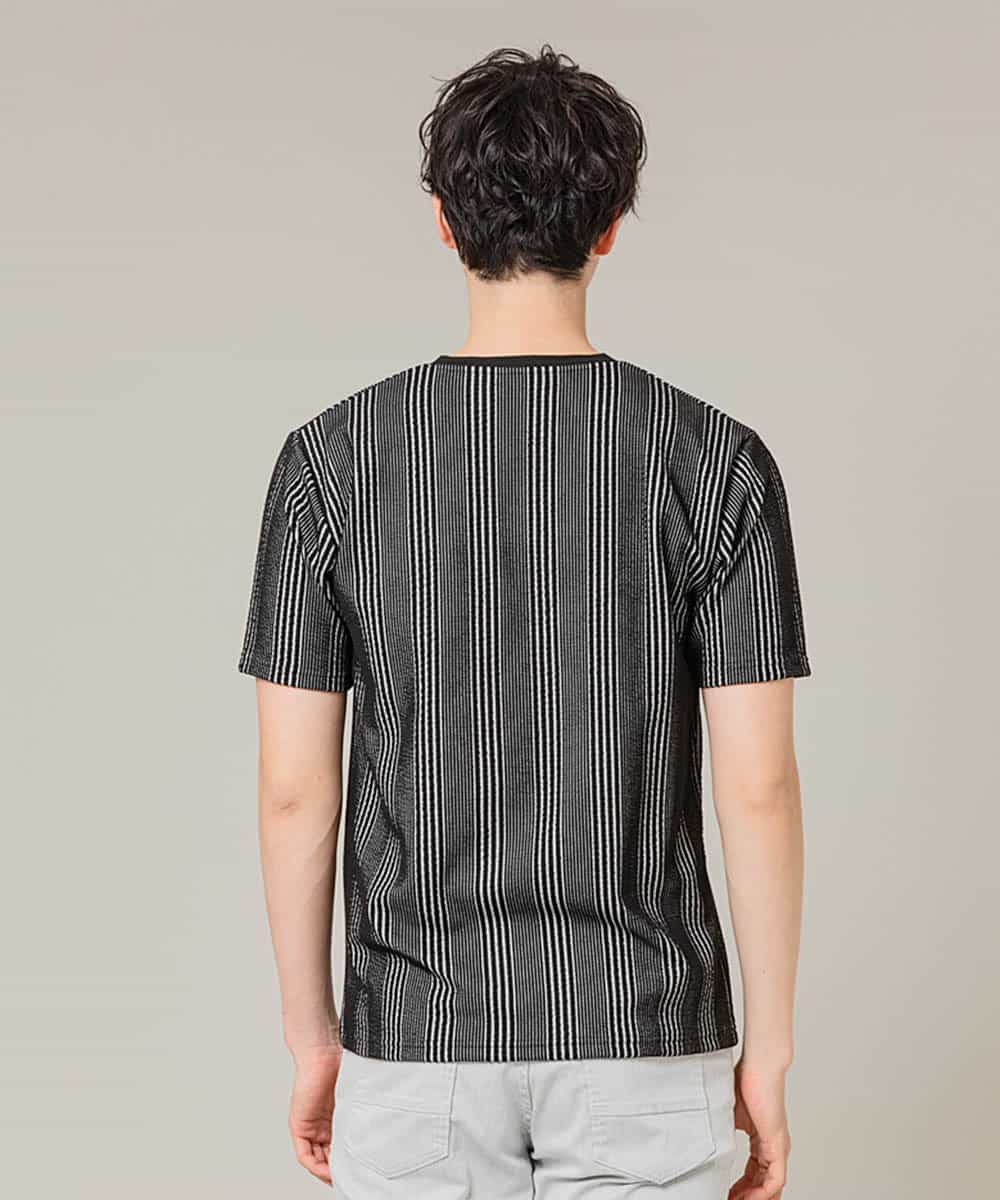 MKKGJ61059 MK MICHEL KLEIN HOMME(MKミッシェルクランオム) カットソー／フクレランダムストライプ ブラック