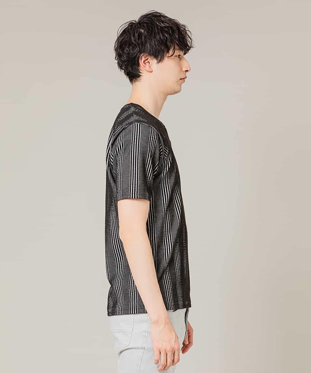 MKKGJ61059 MK MICHEL KLEIN HOMME(MKミッシェルクランオム) カットソー／フクレランダムストライプ ブラック