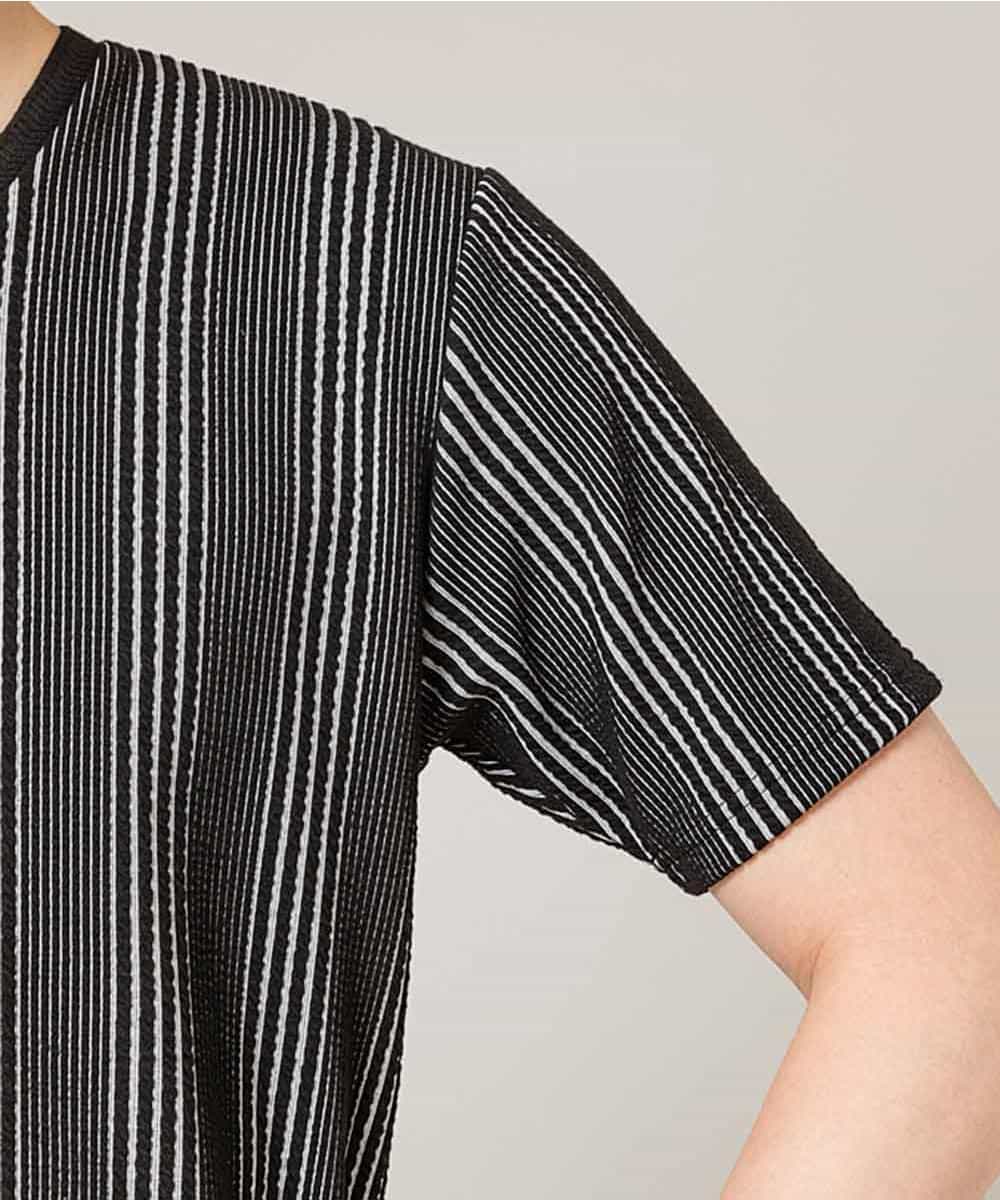 MKKGJ61059 MK MICHEL KLEIN HOMME(MKミッシェルクランオム) カットソー／フクレランダムストライプ ブラック