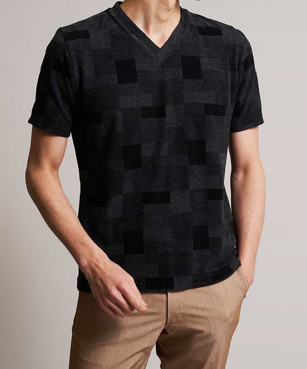 MKKGL26069 MK MICHEL KLEIN HOMME(MKミッシェルクランオム) カットソー／TCブロックパイル ダークグレー