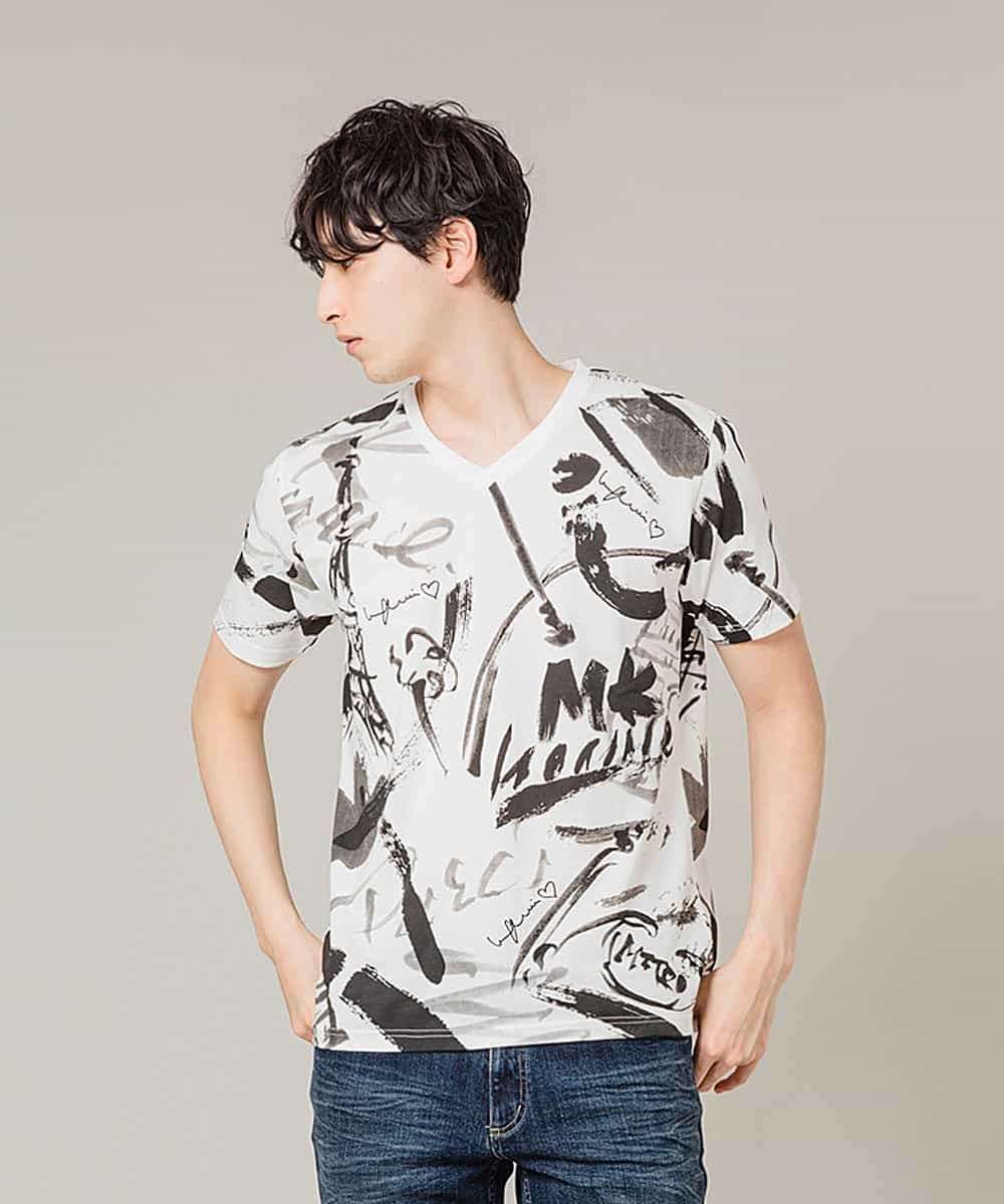 MKKGL43045 MK MICHEL KLEIN HOMME(MKミッシェルクランオム) カットソー／ラフィネソウガラ ホワイト