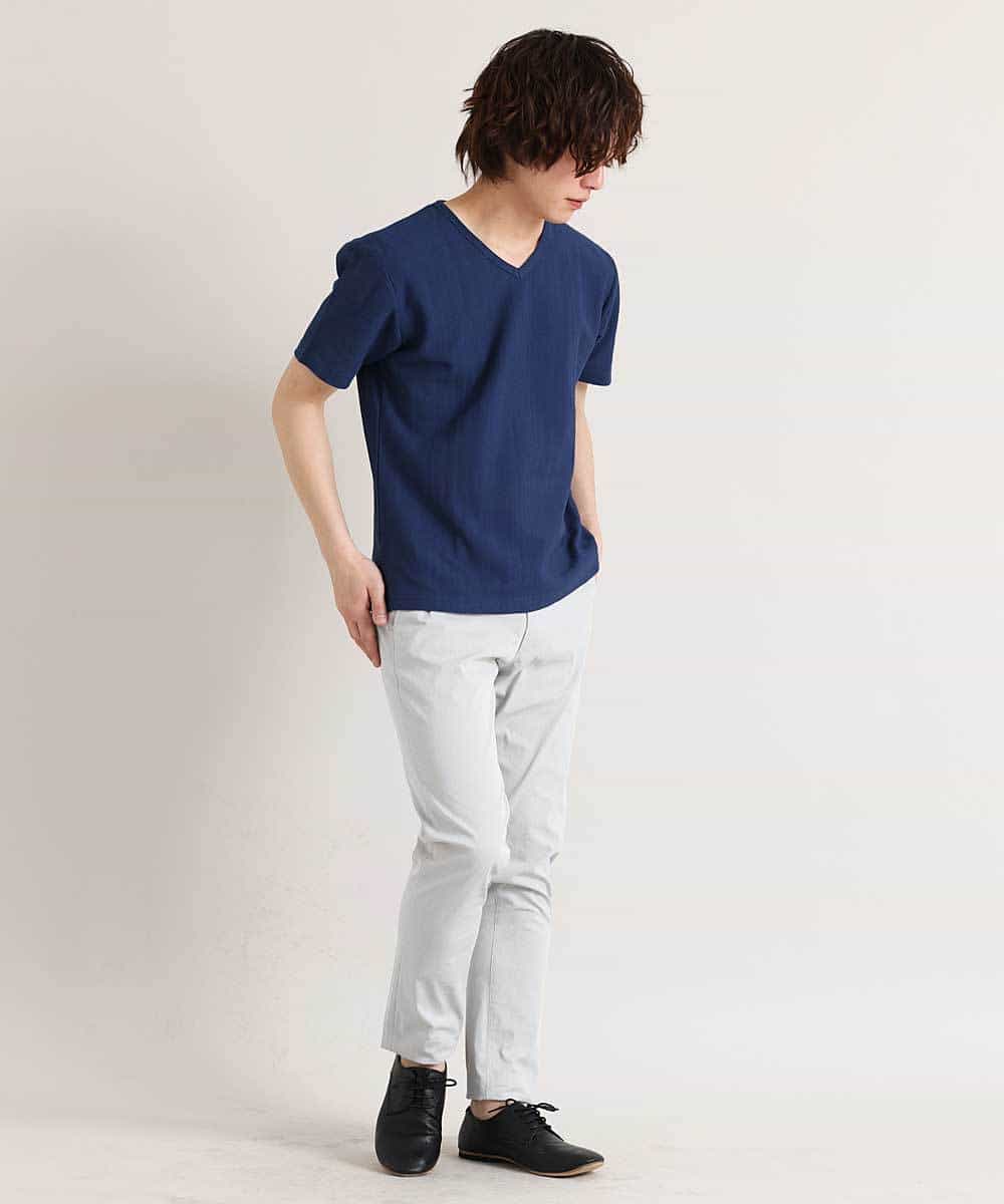 MKKGM50045 MK MICHEL KLEIN HOMME(MKミッシェルクランオム) 【抗菌防臭加工】デオドラントへリンボンカットソー ブルー(55)