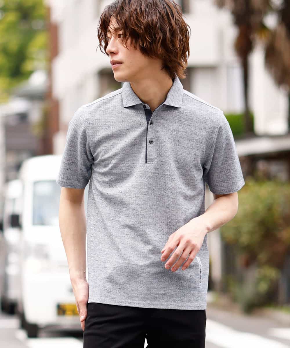 MKKGM53089 MK MICHEL KLEIN HOMME(MKミッシェルクランオム) 【涼しい/洗える】大きいサイズあり　リネンミックスストレッチポロシャツ ライトブルー