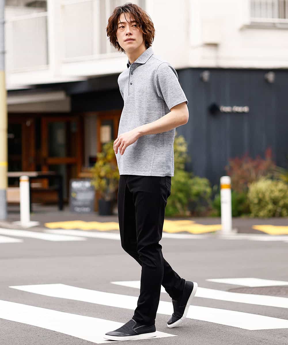 MKKGM53089 MK MICHEL KLEIN HOMME(MKミッシェルクランオム) 【涼しい/洗える】大きいサイズあり　リネンミックスストレッチポロシャツ ライトブルー