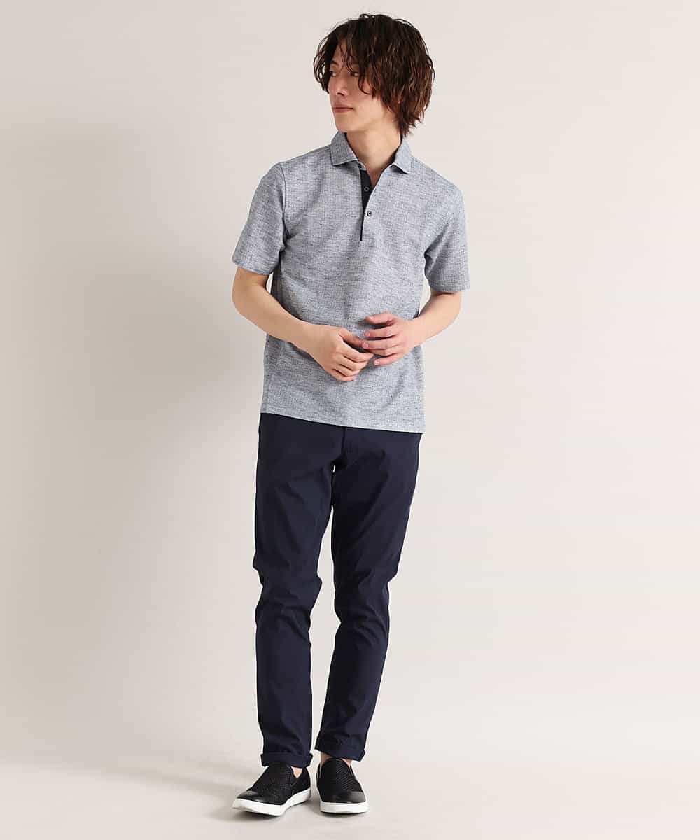 MKKGM53089 MK MICHEL KLEIN HOMME(MKミッシェルクランオム) 【涼しい/洗える】大きいサイズあり　リネンミックスストレッチポロシャツ ライトブルー