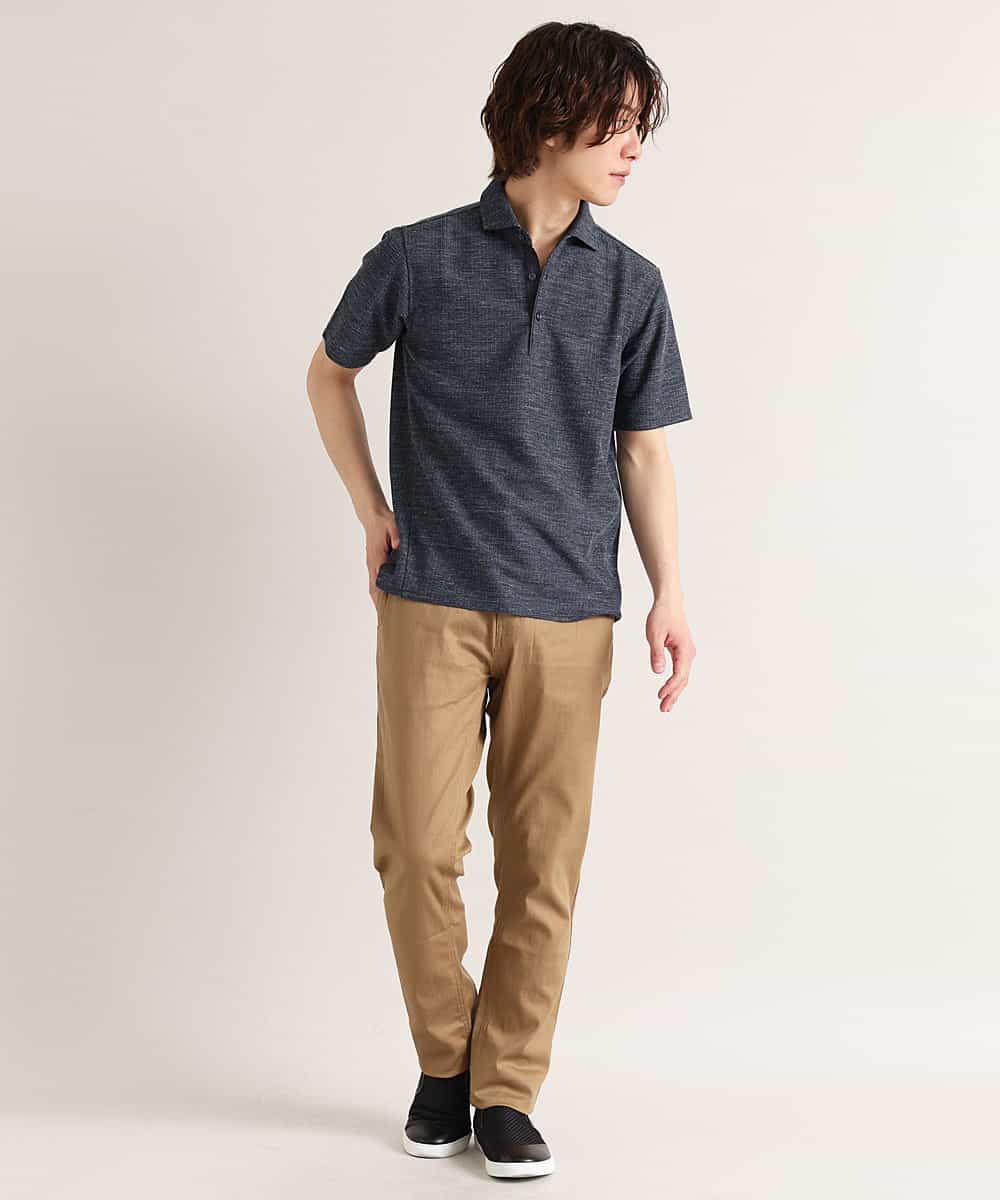MKKGM53089 MK MICHEL KLEIN HOMME(MKミッシェルクランオム) 【涼しい/洗える】大きいサイズあり　リネンミックスストレッチポロシャツ ネイビー