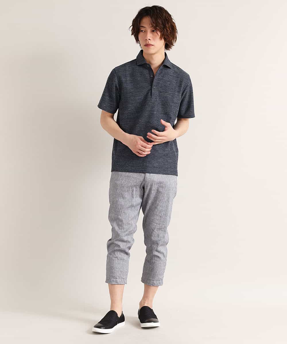 MKKGM53089 MK MICHEL KLEIN HOMME(MKミッシェルクランオム) 【涼しい/洗える】大きいサイズあり　リネンミックスストレッチポロシャツ ネイビー