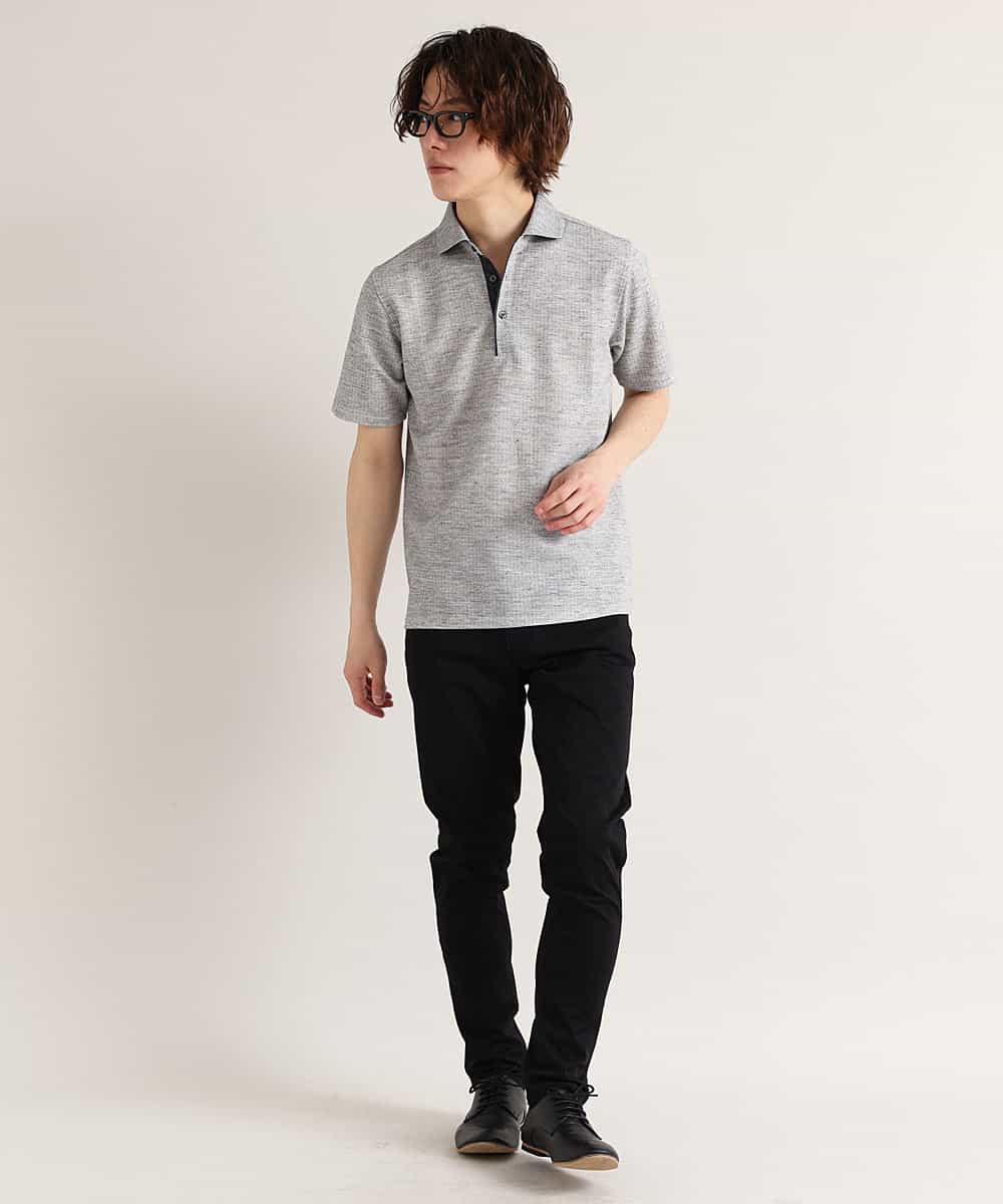 MKKGM53089 MK MICHEL KLEIN HOMME(MKミッシェルクランオム) 【涼しい/洗える】大きいサイズあり　リネンミックスストレッチポロシャツ グレー
