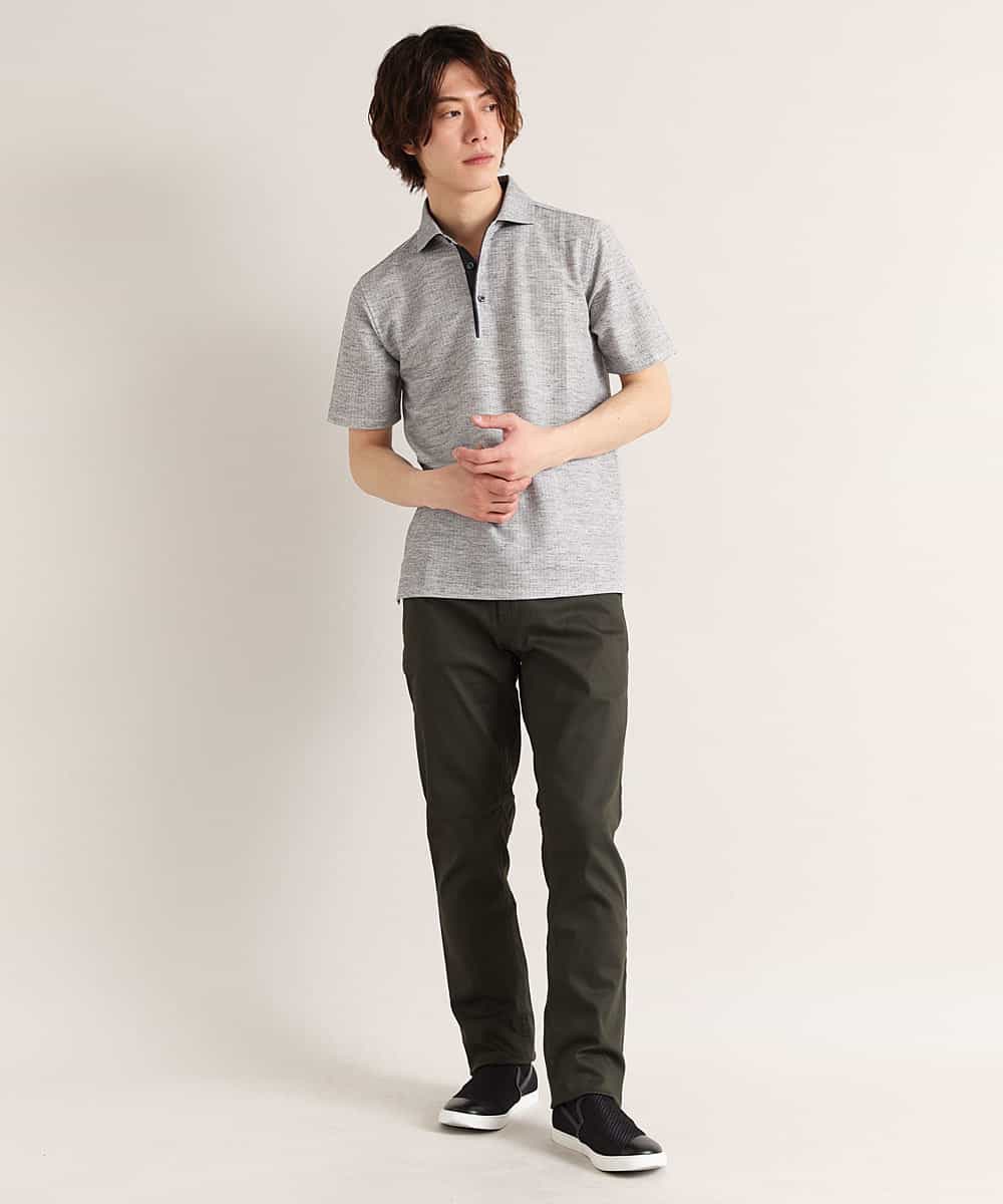 MKKGM53089 MK MICHEL KLEIN HOMME(MKミッシェルクランオム) 【涼しい/洗える】大きいサイズあり　リネンミックスストレッチポロシャツ グレー