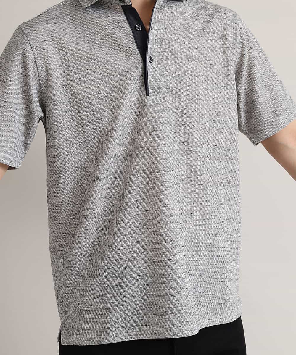 MKKGM53089 MK MICHEL KLEIN HOMME(MKミッシェルクランオム) 【涼しい/洗える】大きいサイズあり　リネンミックスストレッチポロシャツ グレー