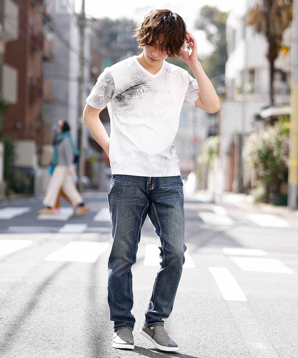 MKKGO02059 MK MICHEL KLEIN HOMME(MKミッシェルクランオム) オーガニックボタニカルプリントカットソー ホワイト