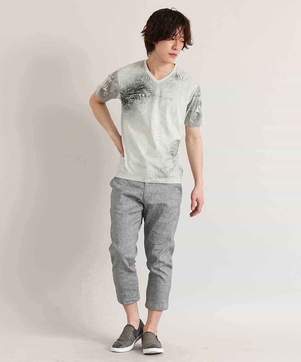 MKKGO02059 MK MICHEL KLEIN HOMME(MKミッシェルクランオム) オーガニックボタニカルプリントカットソー ライトグレー