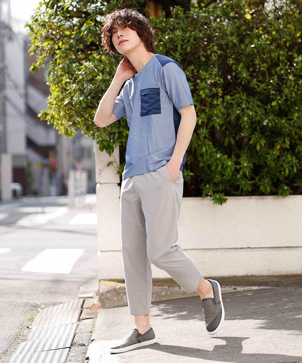 MKKGO09069 MK MICHEL KLEIN HOMME(MKミッシェルクランオム) 【涼しい/軽量/快適ストレッチ】エアメッシュカットソー ブルー