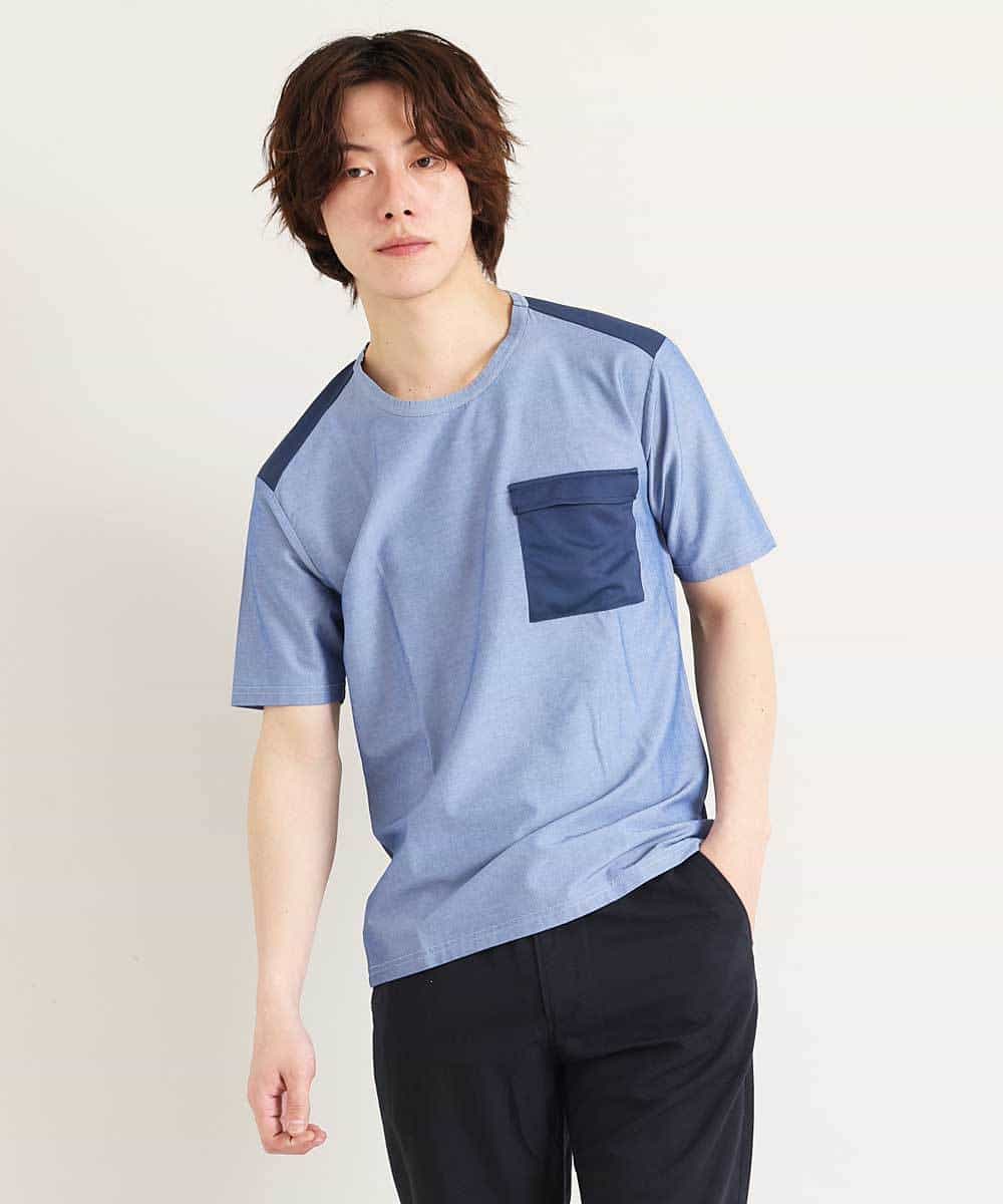 MKKGO09069 MK MICHEL KLEIN HOMME(MKミッシェルクランオム) 【涼しい/軽量/快適ストレッチ】エアメッシュカットソー ブルー