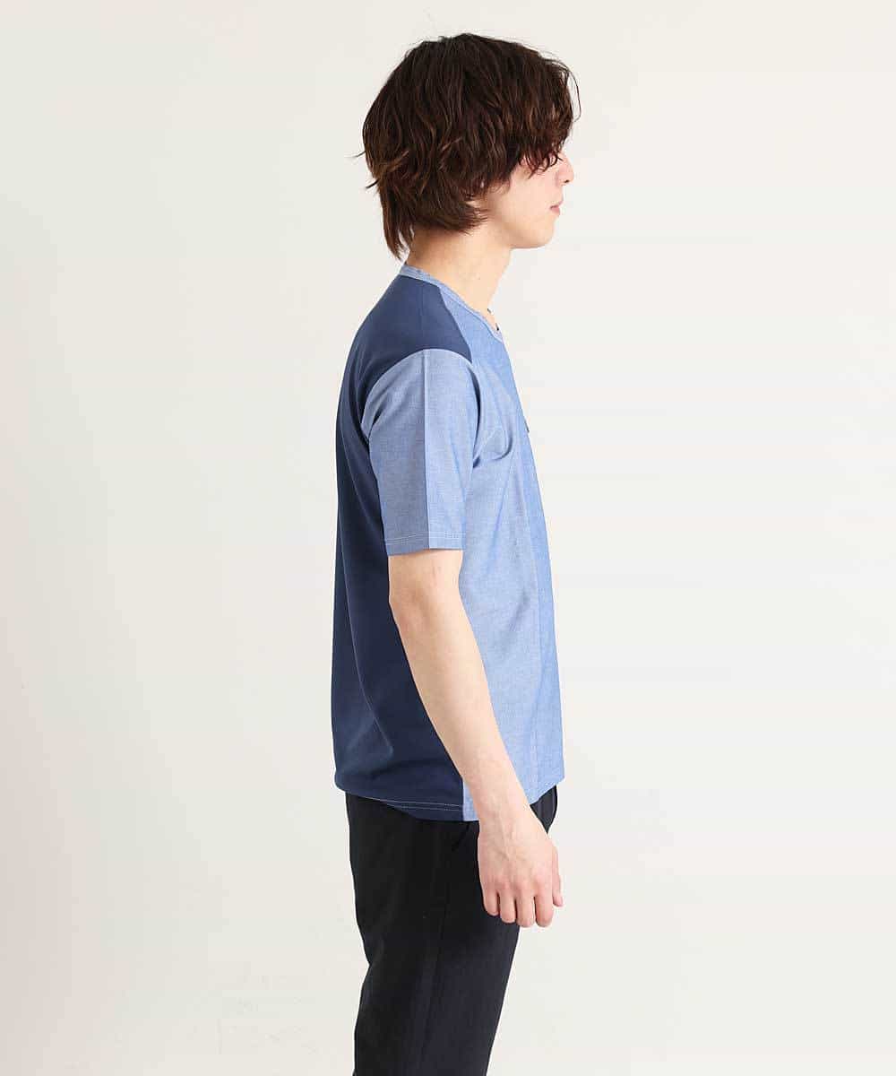 MKKGO09069 MK MICHEL KLEIN HOMME(MKミッシェルクランオム) 【涼しい/軽量/快適ストレッチ】エアメッシュカットソー ブルー