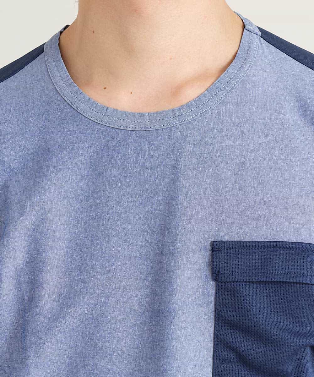MKKGO09069 MK MICHEL KLEIN HOMME(MKミッシェルクランオム) 【涼しい/軽量/快適ストレッチ】エアメッシュカットソー ブルー