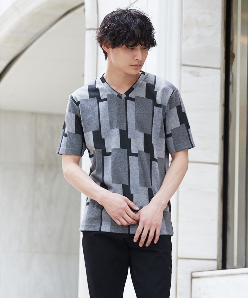 MKKGR09059 MK MICHEL KLEIN HOMME(MKミッシェルクランオム) ブロック柄半袖Ｔシャツ ブラック